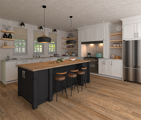A wide shot of our Clearwater showroom floor showing different Shaker and Euro-style displays.